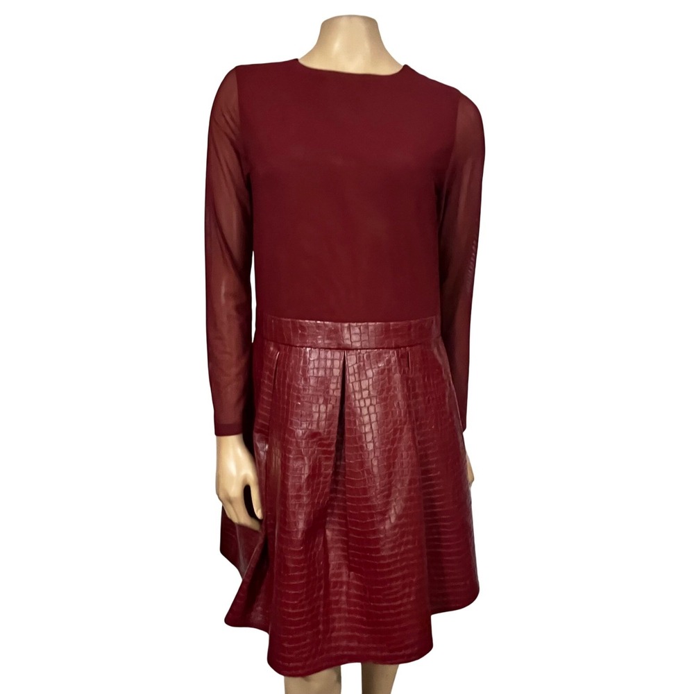 Alice + Olivia Chara Oxblood Faux Leather Mini Dress Edgy Statement Sz 12 NWT
